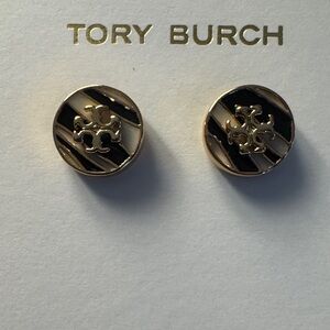 NWOT Tory Burch Gold With Black /White Striped Stud Earrings